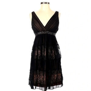 BCBGMAXAZRIA Black Nude Mesh Lace Sequin Silk Cocktail Party Dress Size 2 XS